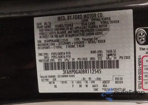 2011 Ford Fusion S from USA, damaged, VIN 3FAHP0GA0BR112545